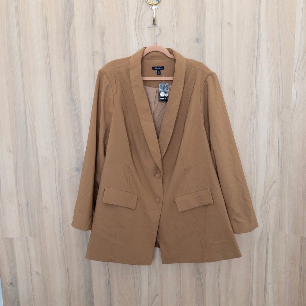 Torrid Womens Blazer 5X Tan Two Button Longline Career Office Preppy Classic